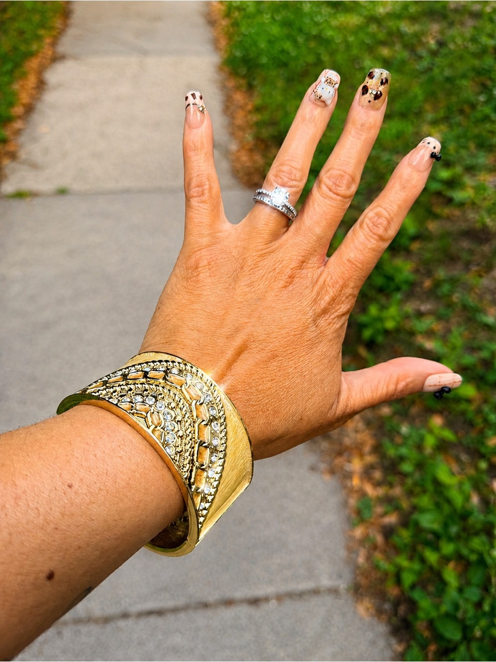 Gold Crystal-Accented Cuff Bracelet - Women Jewelry